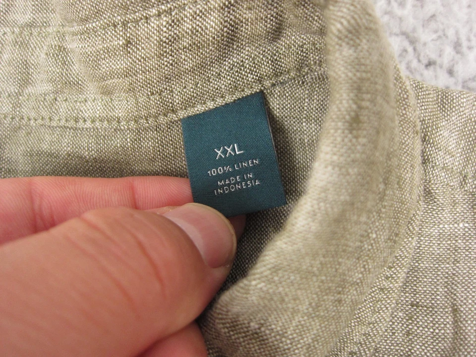 Perry Ellis Shirt Adult 2XL XXL Green 100% Linen Button Up Men Camp Short Sleeve - Image 4 of 4