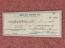 Vince Lombardi Green Bay Packers Signed Check