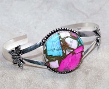 Huge Round Cotton Candy Turquoise 925 Silver Plated Bangle FreeSize Trendy GW