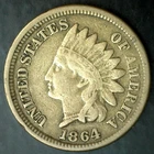 1864 Indian Head Bronze Penny CN One Cent Copper Nickel 1c Coin Fine Condition