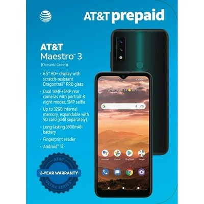 At&T U626AA Maestro 3 Smartphone 6.5'' Display, 32GB, Oceanic Green, LTE, Prepaid