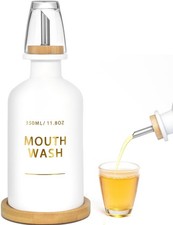Mouthwash Dispenser for Bathroom 11.8oz   Glass Mouthwash Bottle with Cup  B...