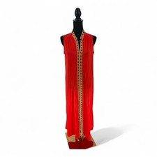 Vtg 1970s Red Orange Nightgown Gold Trim 70s Lorraine Nylon Lingerie Mod Boho