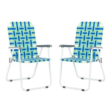 2 PCS Folding Webbed Lawn Beach Chair Heavy Duty Portable Chairs for Outside
