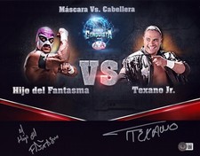 El Hijo del Fantasma & Texano Jr. Signed 11x14 Photo BAS COA WWE Lucha Libre AAA