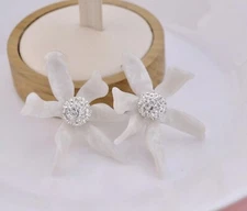 LeLe Sadoughi Water Lily Button Earrings Jet New White Free Shipping