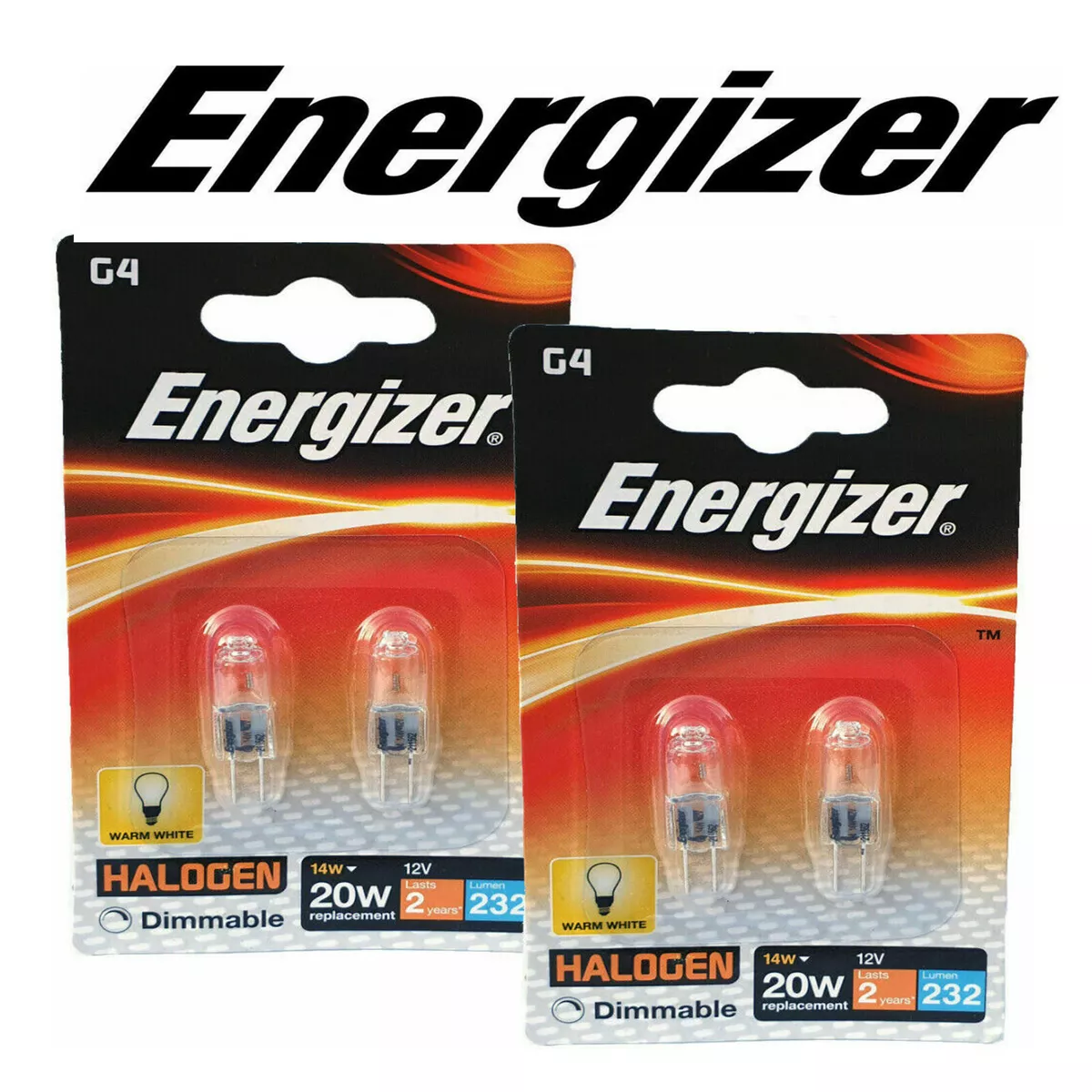 4 x Energizer G4 Eco 14 20W Halogen Capsule Bulb 232 Lumens 12V Lamp Warm White