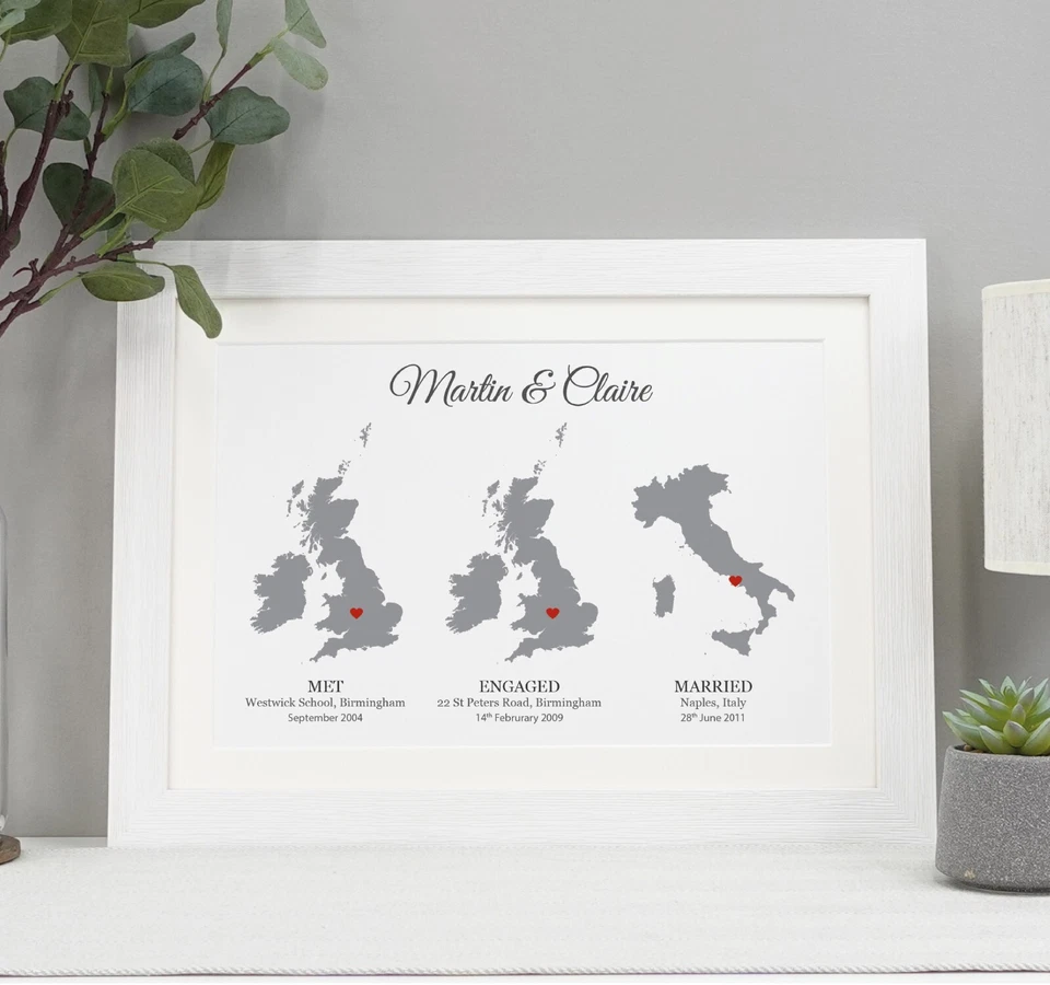 Met Engaged Married Map Print – Personalised Wedding Anniversary Gift Keepsake - Image 4 of 4