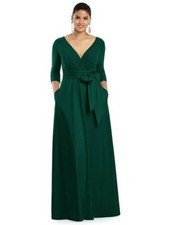 Alfred Sung Womens Green Solid V Neck Half Sleeve Hunter A Line Maxi Dress
