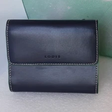 Lodis Wallet Navy/Green Multiple Slots/Zip Coin Section ~ Small ~Snap ~Very Nice