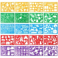 Kids Drawing Stencils Set 20 Pcs Plastic Stencil Kit 300+ Patterns Drawing Te...