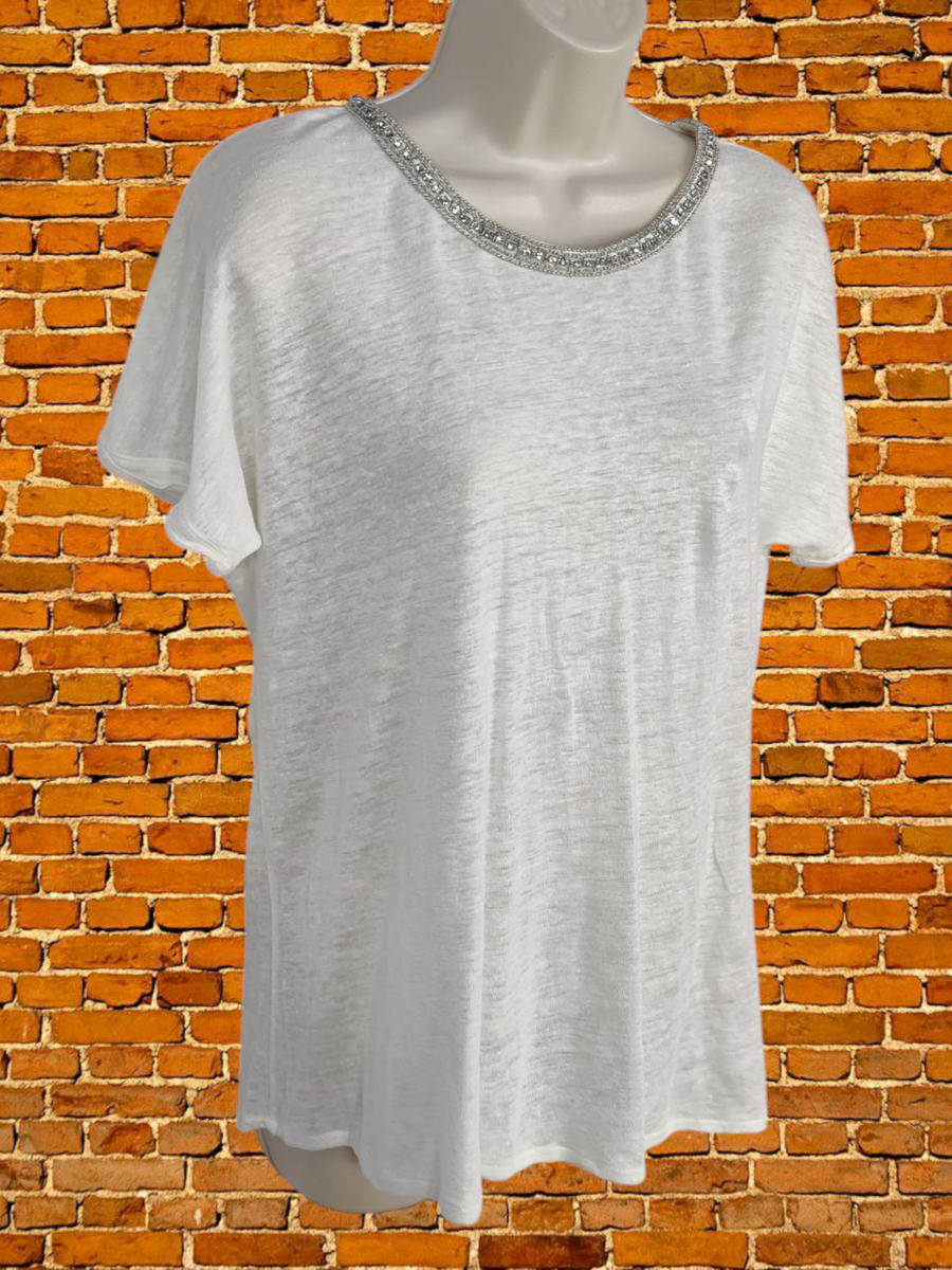 MASSIMO DUTTI WHITE T-SHIRT TOP MEDIUM WOMENS SHORT SLEEVE GEM