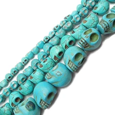 Blue Howlite Turquoise Skull Beads 6x8mm 8x10mm 10x12mm 18x20mm 15.5" Strand