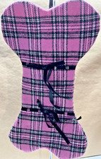 Christmas Stocking Bone Shaped Pink Tartan Plaid Dog Puppy Pet Animal Doggo Pup
