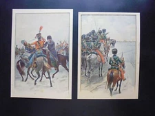 19° color engraving: military: army on horseback by: PIROUX: 2 boards