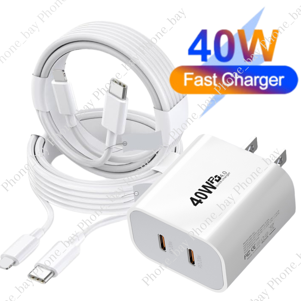 Dual PD 40W Fast Wall Charger Power Adapter For iPhone 14 13 12 Pro Max XR XS X