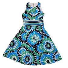 Vtg 90s Womens 6 Graphic Floral Print Sleeveless Dress Retro Mod Bold Colorful 