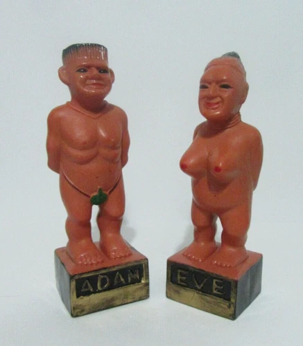 Vintage 60's Adam Eve Plastic Figures Made in Hong Kong Gag Gift Risque