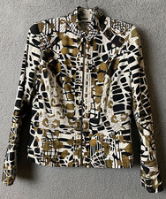 Alberto Makali Jacket Womens 12 White Gold Black Abstract Zip Classic Fitted