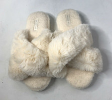 HALLUCI Women's Cross Band Soft Plush Fleece House Indoor/Outdoor Slippers 8