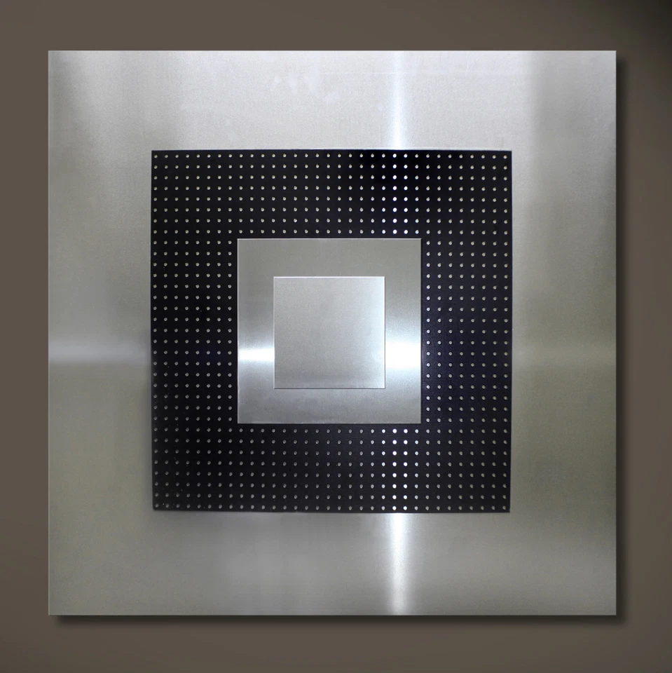 Originale Astratto Metallo Immagine Design Moderno Su Divano Nero Grigio Argento - Immagine 2 di 3