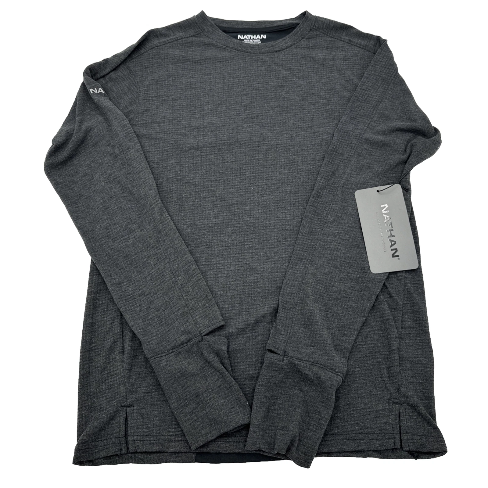 Nathan Rise Long Sleeve Tee Moisture Wicking Quick Dry Heather Black Sz S -NWT-