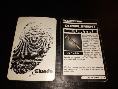 CLUEDO REMPLACEMENT AU CHOIX ARMES CARTES POCHETTE ÉNIGME PIÈCE D'ORIGINE - Photo 8/32