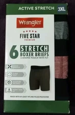 Men's WRANGLER 6 pack Active Stretch Boxer Briefs Size 3XL 