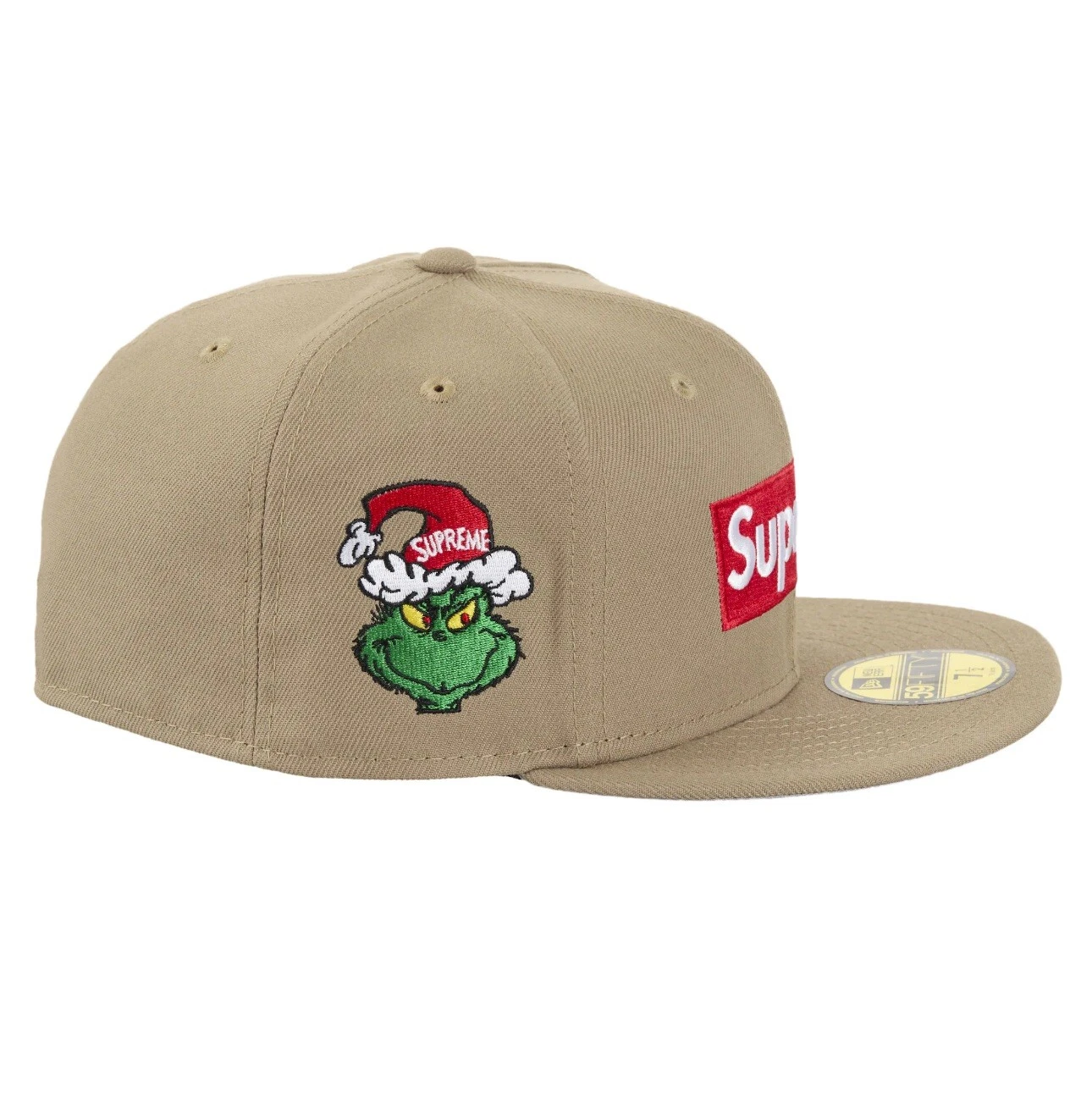 SUPREME GRINCH BOX LOGO NEW ERA CHAPEAU KAKI TAILLE 7 3/8 FW24 SEMAINE 15 AUTHENTIQUE