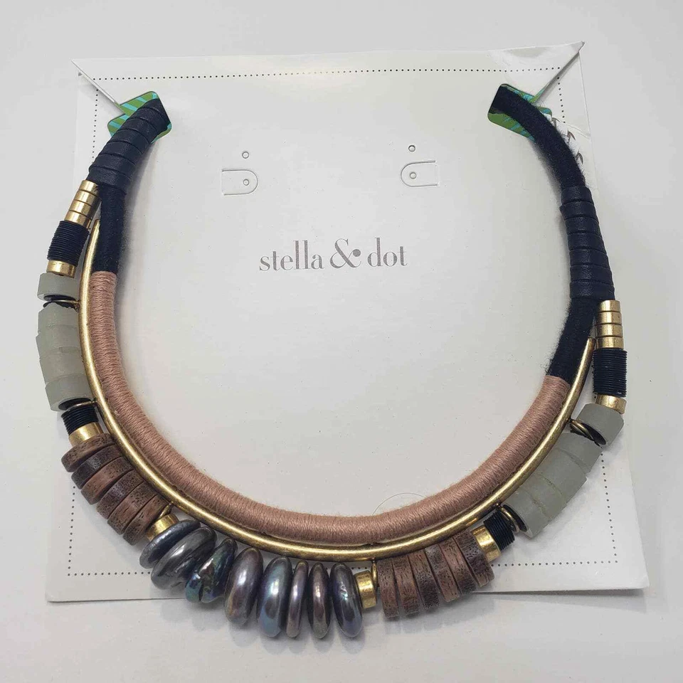 Collar Stella and Dot Alay llamativo cuero madera perlas de agua dulce nuevo