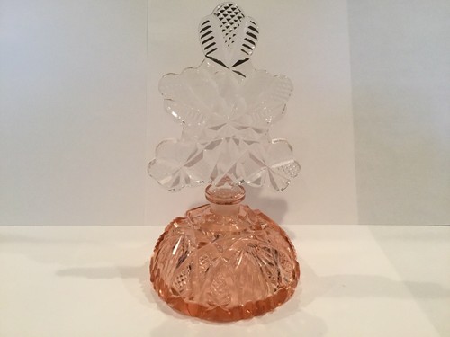 Antique Art Deco Czech Perfume Bottle Snowflake Pink Bottom Cut Glass