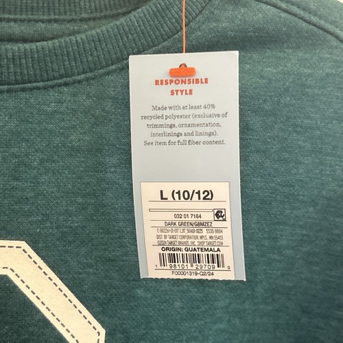 NWT Girls' Fleece Crew Pullover Sweatshirt - Cat & Jack, Dark Green Size Large - Picture 7 of 16