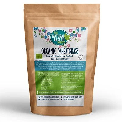 THE NATURAL HEALTH MARKET Organic Wheatgrass Powder Grown In New Zealand • Helps Detox Cleanse 50g - 800g