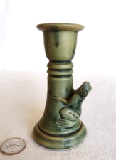 OOAK Candlestick HANDMADE w/ FROG Signed "B" Candle Holder TAPER 4.5"