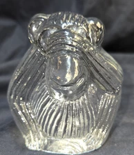Vintage Viking Glass Paperweight Chimp See No Evil