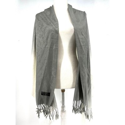 TUCCI Cashmere Seta Blend Scarf Shawl Ombre Gray White Fringed Made in Italy