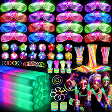 OLUPP 150 PCS Glow in the Dark Party Supplies, 16 Foam Sticks, 16 LED Glasses, 1