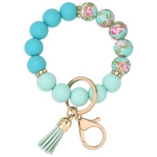 Silicone Beaded Keychain Wristlet Key Ring Bracelet Cute Car Key Chain Holder fo