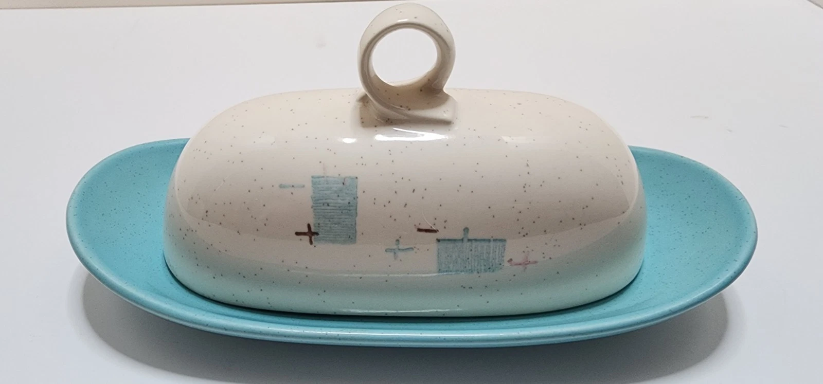 Vintage Metlox Vernon Ware Heavenly Days Butter Dish Mid Century Modern Atomic