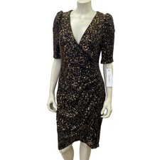 Calvin Klein $149 Sequin Bodycon Dress With Puff Sleeves & Deep V-Neck 10 NWT