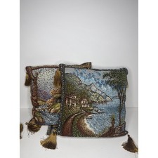 Set of two beautiful vintage beaded scenic landscape pillows