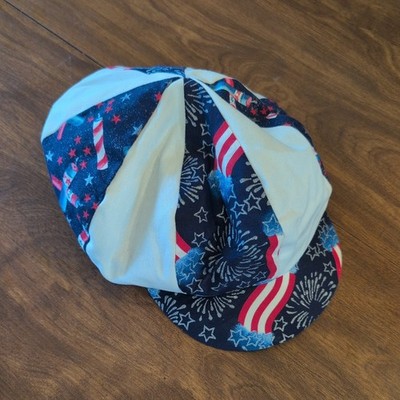 VTG Hatterdashery Seattle USA Flag Fireworks Flat Cap Newsboy Hat Blue Red OSFM