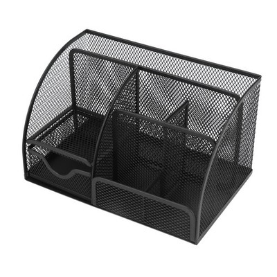 Desktop Mesh Pen Storage Holder 7 Compartments Multifunction Black For Home SET