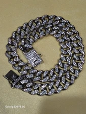 Miami Cuban Iced Out CZ 16" X  13 mm White Chain Safety Locks Necklace NICE!