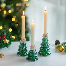 Christmas Taper Candle Holders: 3 Pcs Glass Christmas Tree Gold Candlestick H...