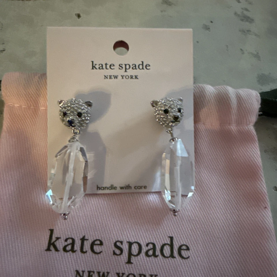 Kate Spade ARCTIC FRIENDS POLAR BEAR Silver Plated Glass Stone Drop Earrings NWT - Image 3 of 4