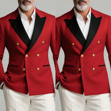 Red Men's Suit Prom Evening Regular Fit Peak Lapel Tuxedo Jacket Double Breasted