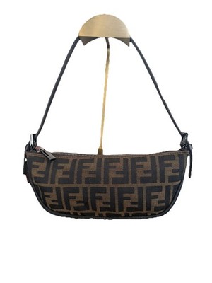 Authentic FENDI Zucca Crescent Boat Shoulder Bag 
