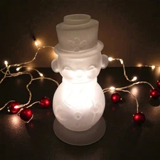 RARE- Vintage Mosser Satin Frosted Glass Snowman Fairy Light -1978 - 8.5 “
