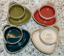Set 4 / Stoneware Soup & Crackers / Chip & Dip / Glazed Ceramic Bowl / 8” X 1.5”